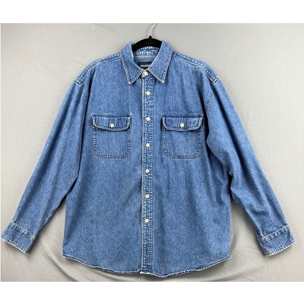 Maurices Denim Button Down Shirt Mens Large Long Sleeve Blue Cotton Excellent